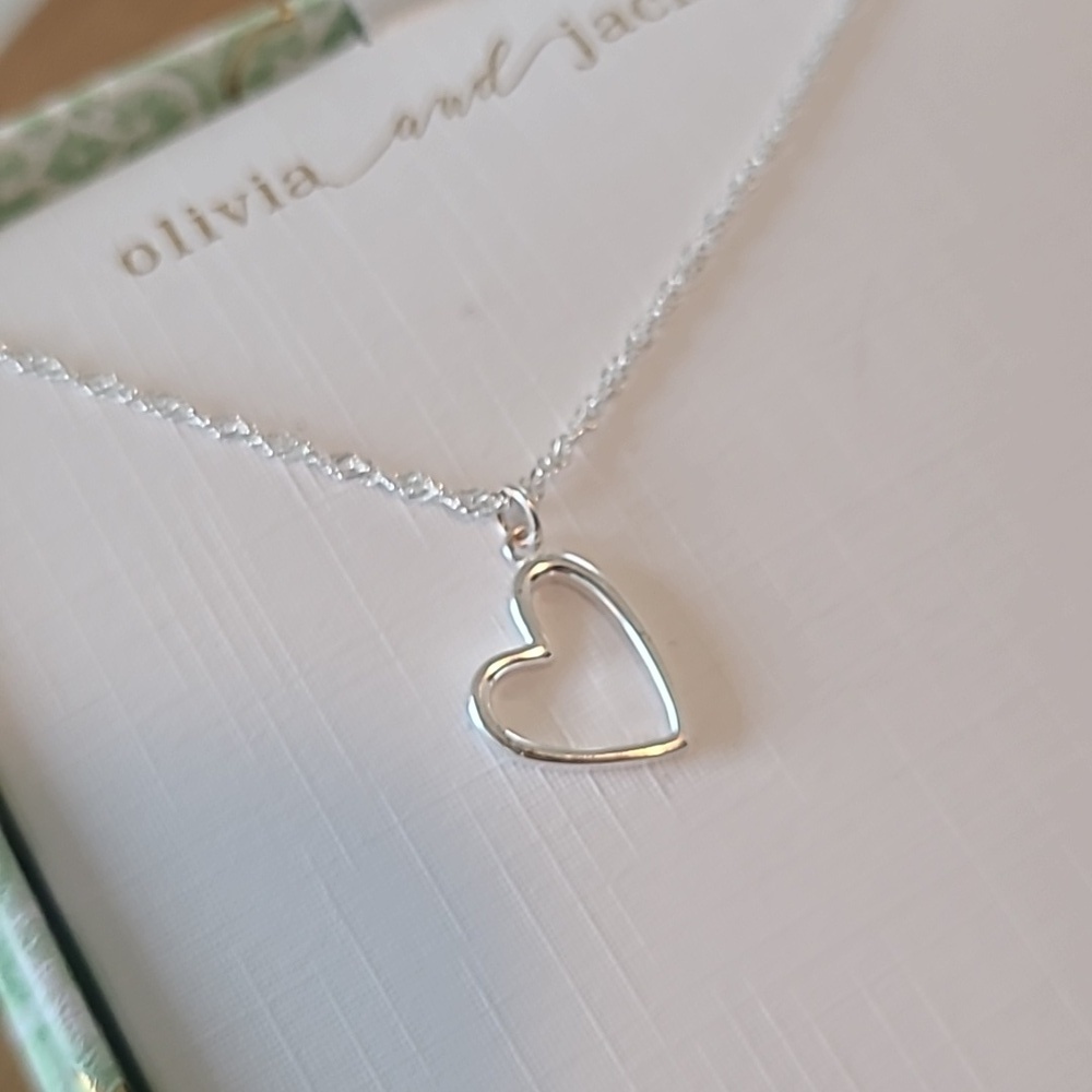 Olivia and Jackson Silver Heart Pendant Necklace - Picture 3 of 5
